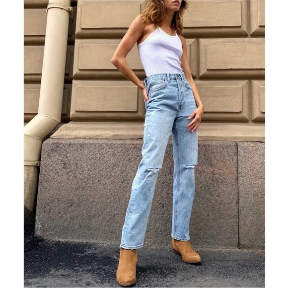ARITZIA DENIM FORUM Arlo High Rise Straight Leg Distressed Jeans - Picture 6 of 15